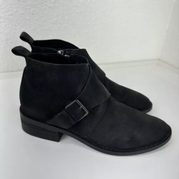 Eileen Fisher Ankle Boots Savoy Nubuck Suede Leather Black Monk Strap Size 6.5 - Picture 1 of 11
